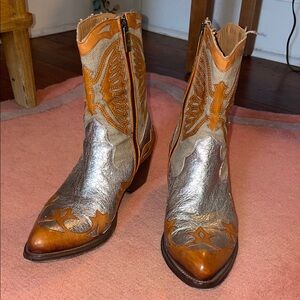 Jo Ghost Silver and Tan Ankle Booties